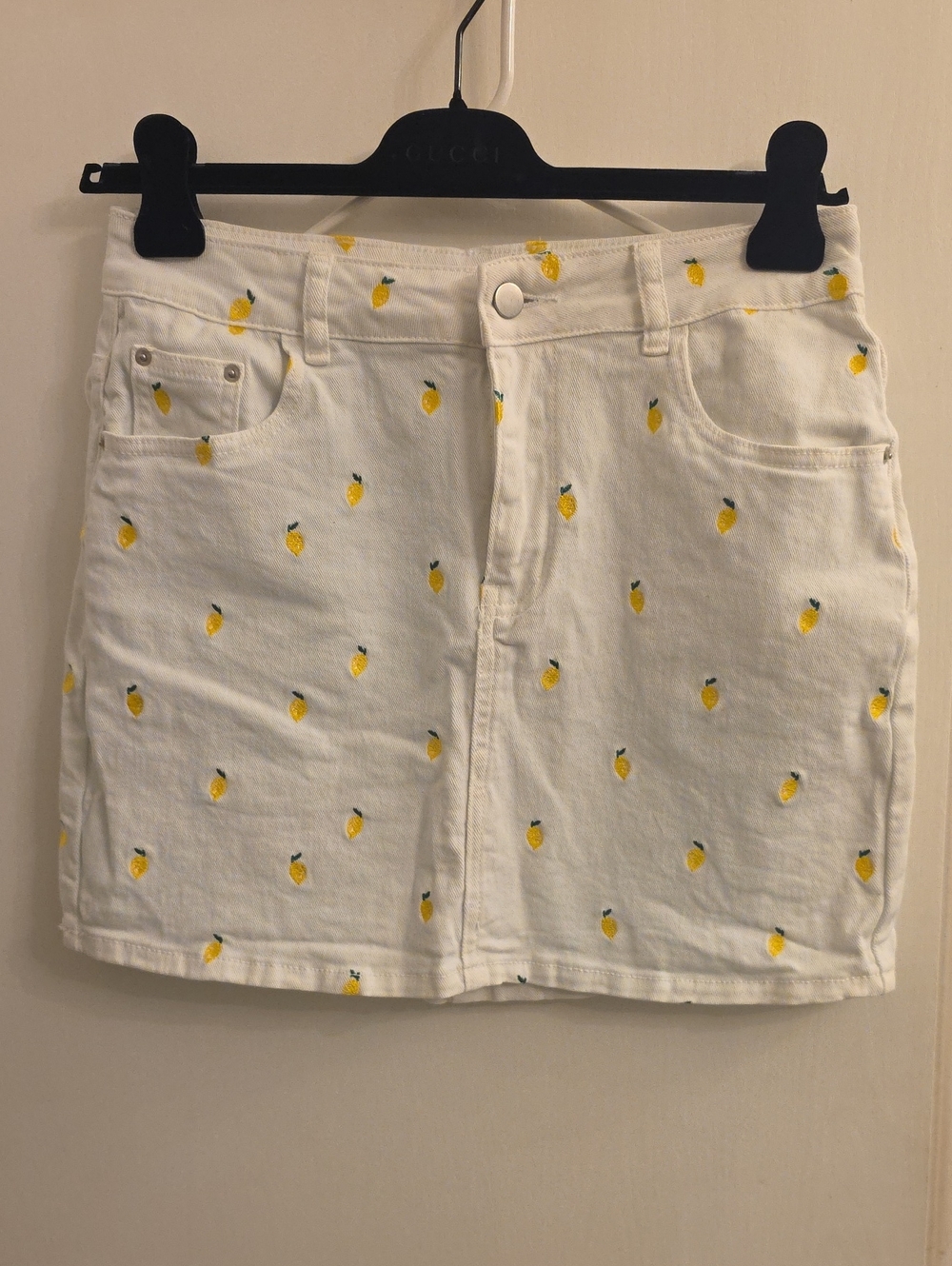 Pink Lily White Mini Skirt with Yellow Lemon Embroidery